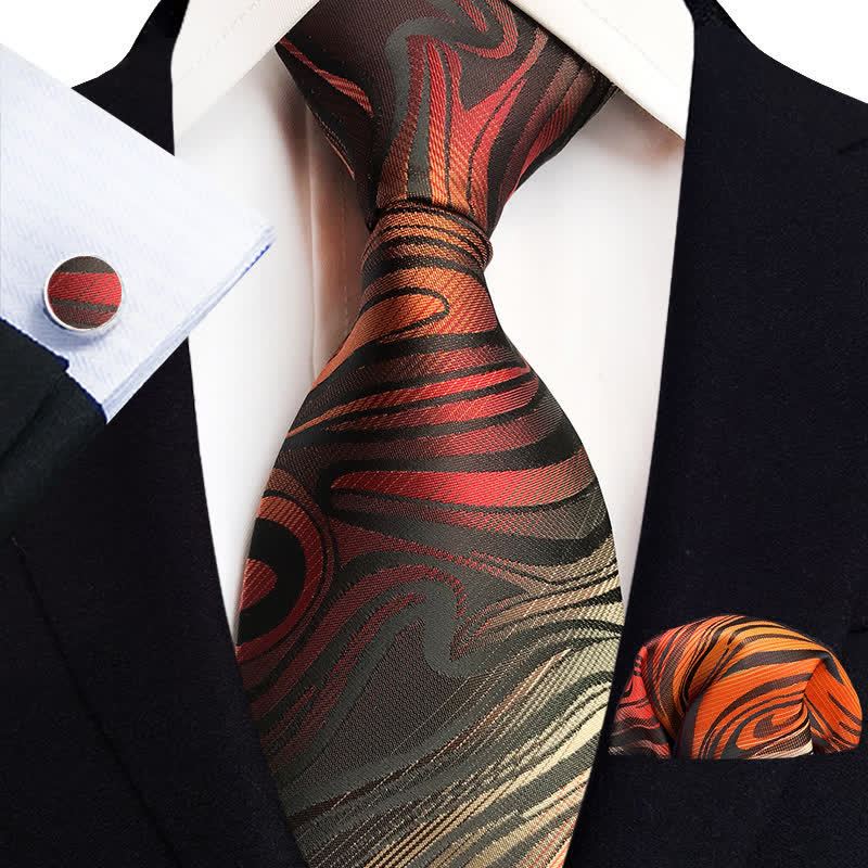 Set di 3 cravatte ondulate astratte con fiamma rossa da uomo - Rosso - image 0