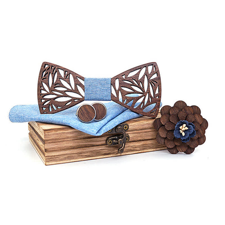 Set di 4 papillon in legno a forma di foglia cava da uomo - Blu cielo - image 13