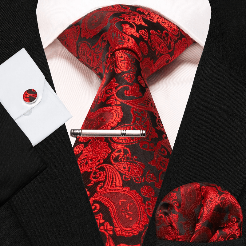 Set di 4 cravatte da uomo glamour Paisley rosse e nere - Rosso e nero - image 0