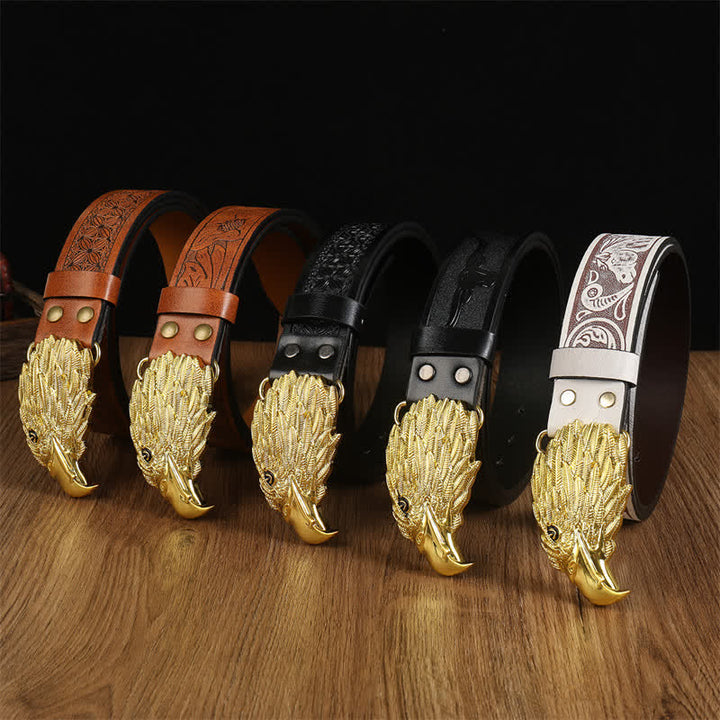 Cintura da uomo in pelle western con testa d'aquila e avvoltoio realistico - image 10