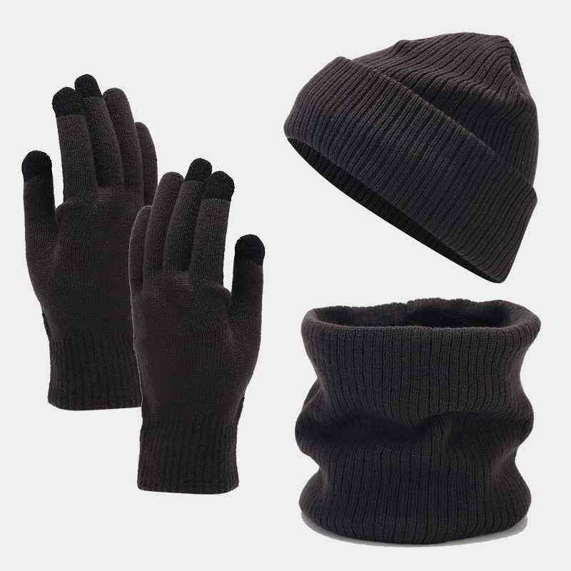 Set di 3 cappelli, sciarpe e guanti in twill tinta unita unisex - Grigio scuro - Regolabile (circa 22"-22 7/8") - image 16