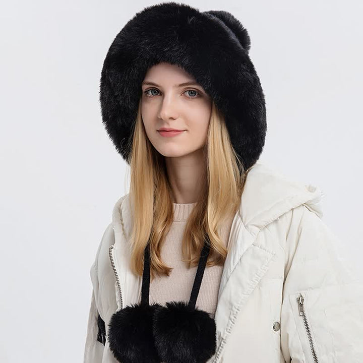Cappello lavorato a maglia caldo e spesso con pompon tripli da donna - Nero - Regolabile (21 5/8"-23 5/8") - image 2