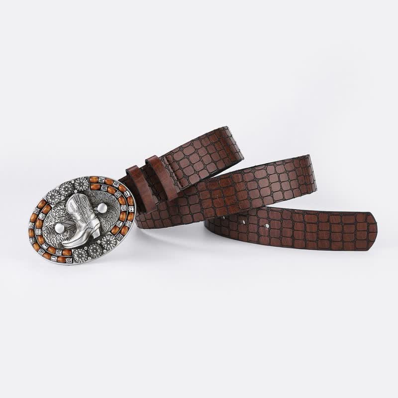 Cintura in pelle con perline di legno da uomo con stivali da cowboy - image 1