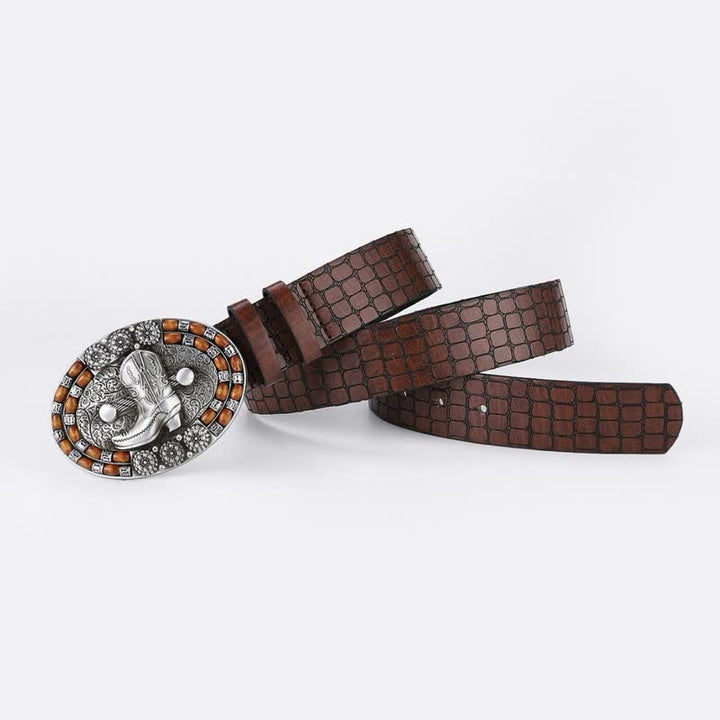 Cintura in pelle con perline di legno da uomo con stivali da cowboy - image 1
