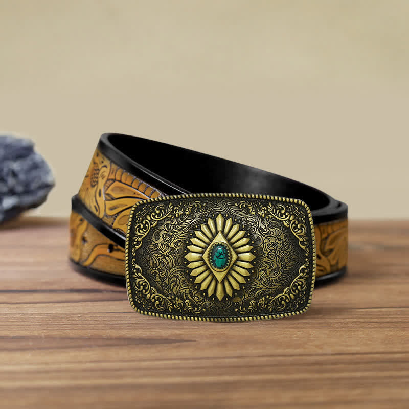 Cintura in pelle con fibbia western turchese quadrata fai da te da uomo - Oro antico - Cintura marrone sabbia (40) - image 24