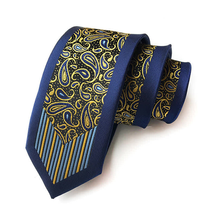 Cravatta a righe con motivo floreale Paisley Inspire da uomo Collision - Blu marino e giallo - image 0