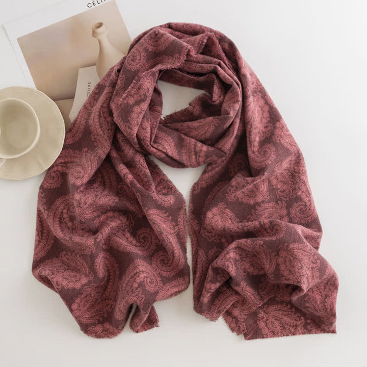 Sciarpa corta con nappe Paisley autunno inverno da donna - Borgogna - image 6