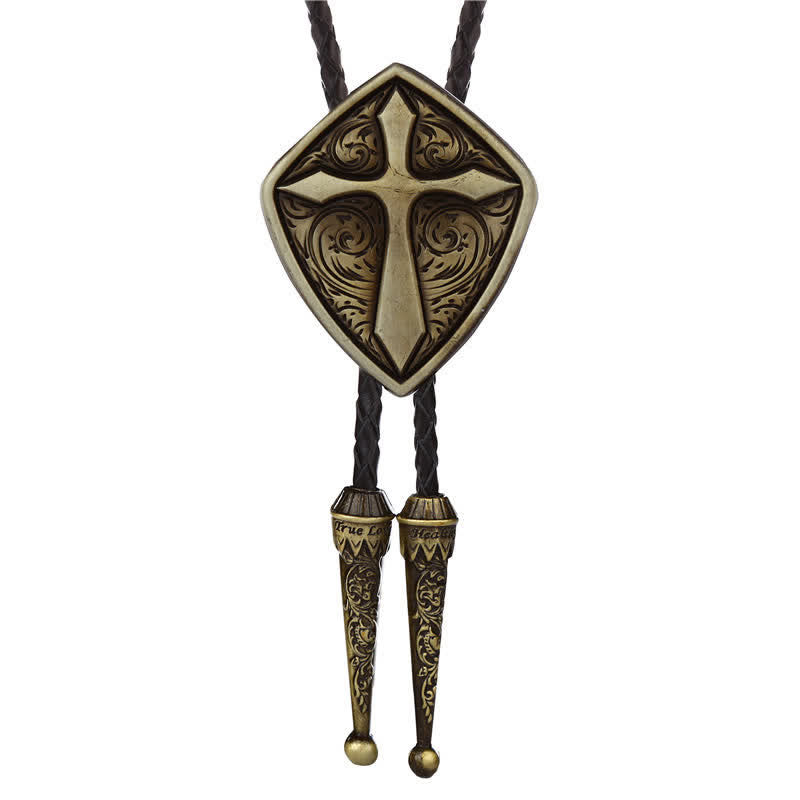 Cravatta Bolo con Scudo Romano e Croce Incisa Antica - Bronzo antico - image 0
