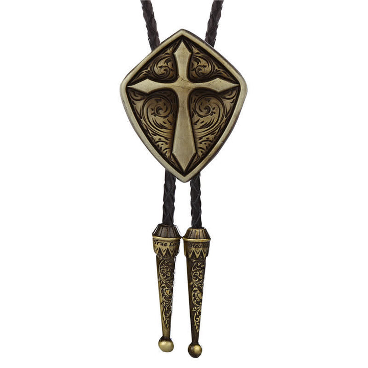 Cravatta Bolo con Scudo Romano e Croce Incisa Antica - Bronzo antico - image 0