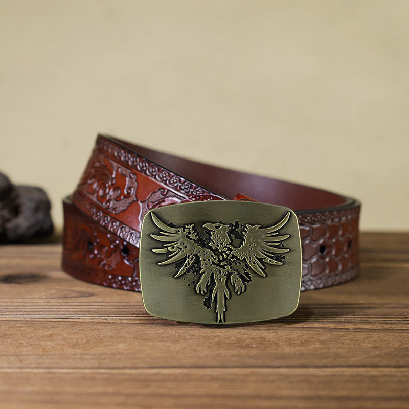Cintura in pelle con fibbia a forma di aquila fenice risorgente fai da te da uomo - Bronzo - Cintura marrone intagliata (40) - image 15
