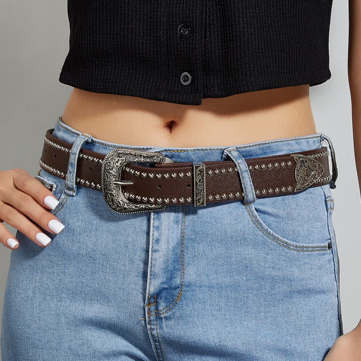 Cintura in pelle con rivetti stile punk da donna - image 1