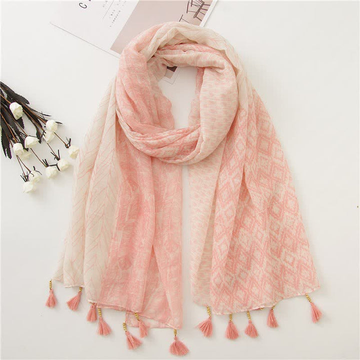 Sciarpa con nappe di perline e motivo a piume da donna - Rosa - image 9