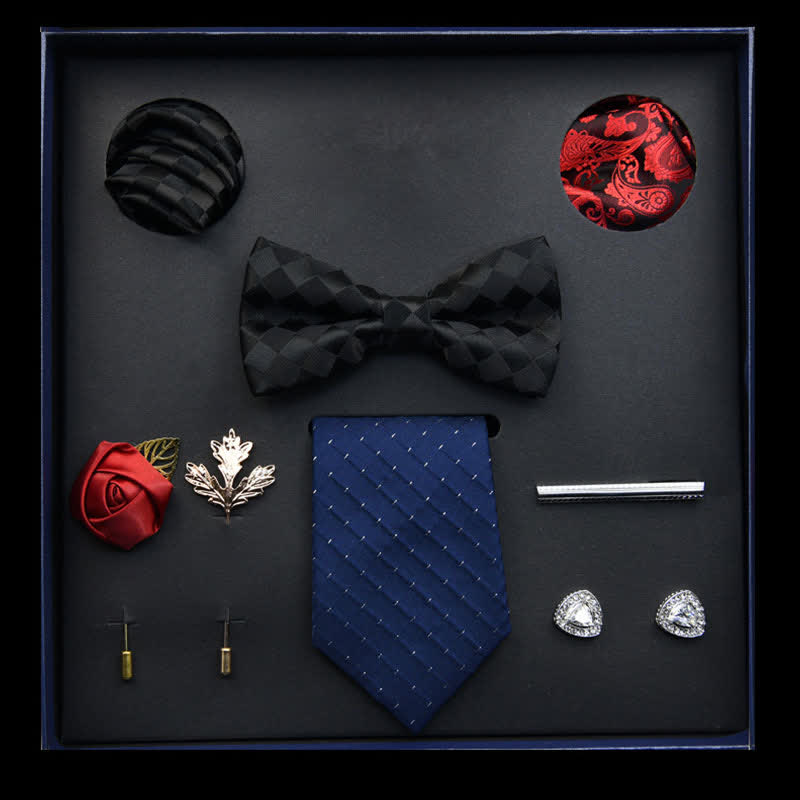 8 pezzi papillon classici da uomo neri e blu in scatola regalo - Nero e blu - image 0