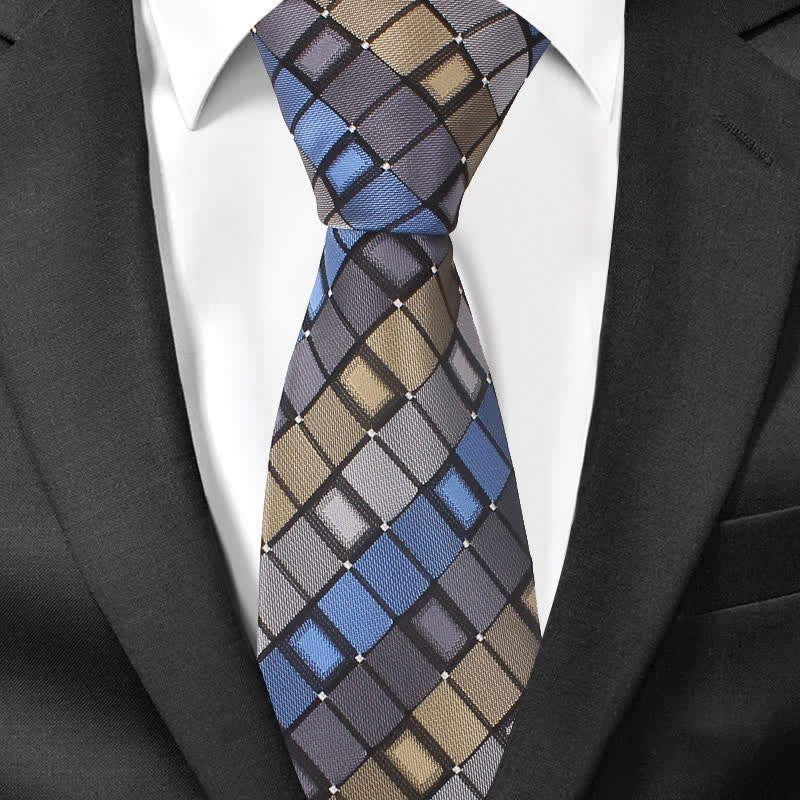 Cravatta a quadri quadrati con toppa colorata da uomo - Blu - image 6