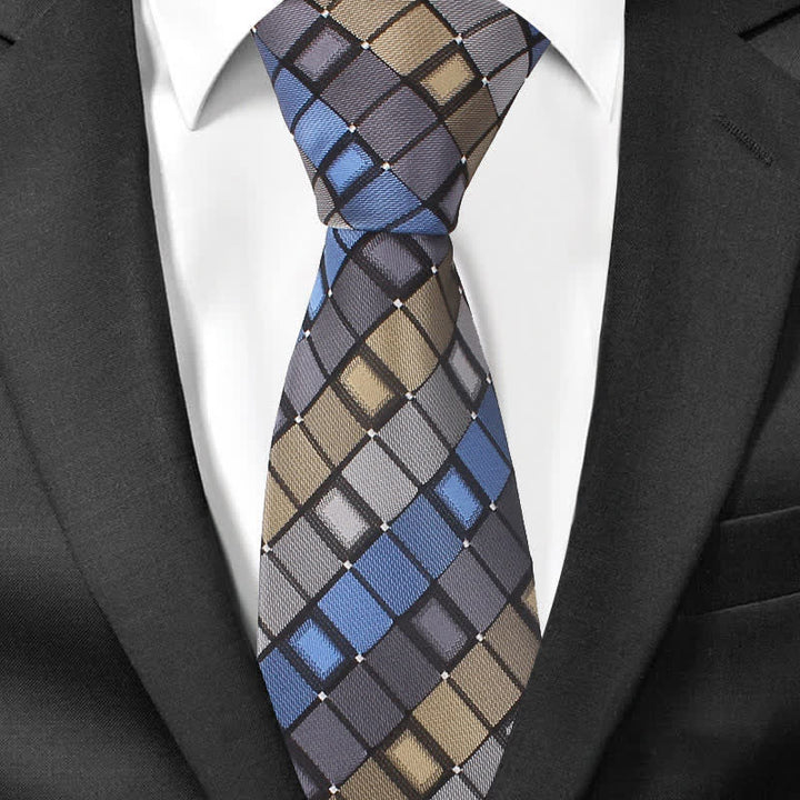 Cravatta a quadri quadrati con toppa colorata da uomo - Blu - image 6