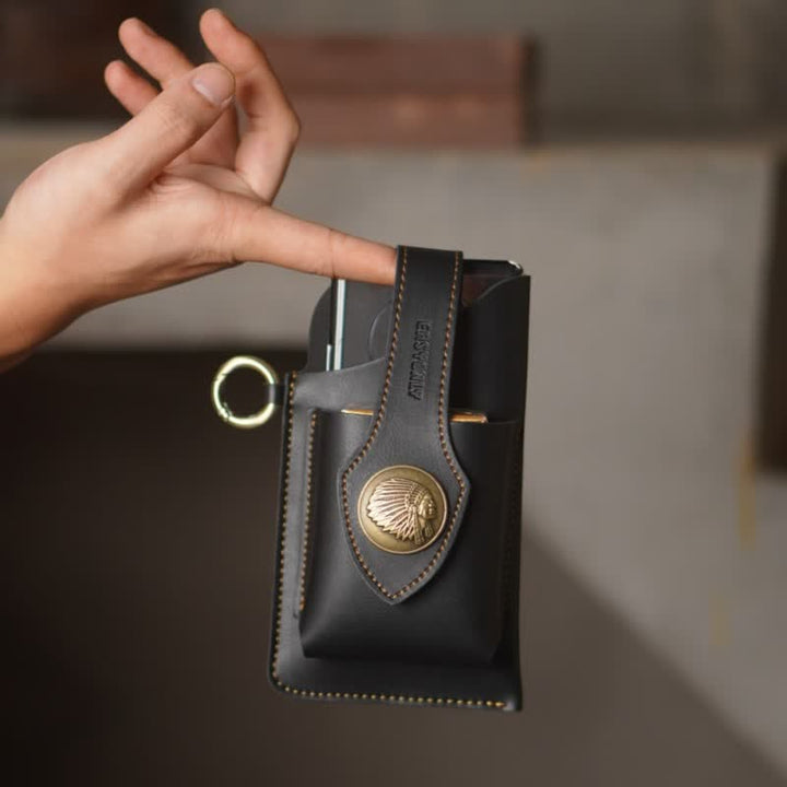Borsa a tracolla per cellulare con bottone magnetico in ottone retrò - image 1