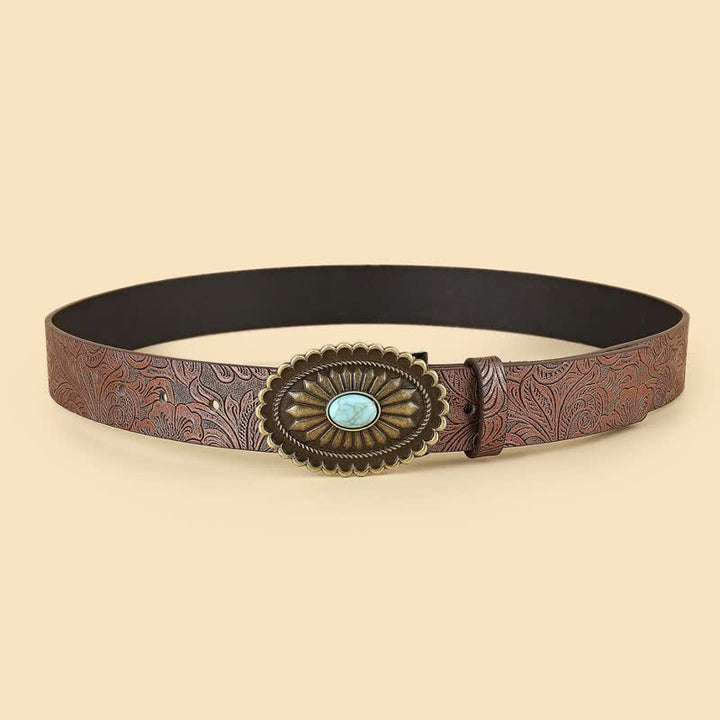 Cintura in pelle con fiore turchese vintage in stile bohémien da donna - image 1