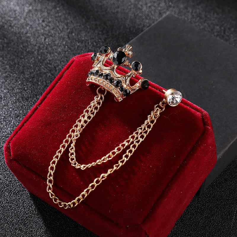 Spilla da uomo con catena a corona retrò e strass - Oro e nero - image 7