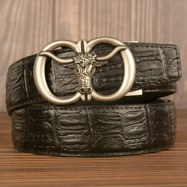 Cintura da uomo in pelle con motivo coccodrillo gigante - Argento e nero - Pelle di coccodrillo - 44 - image 12