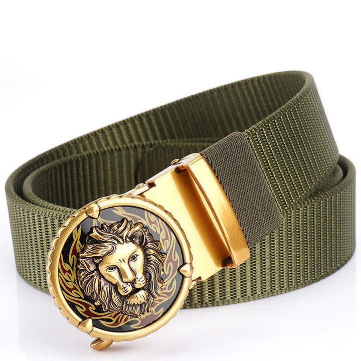 Cintura in nylon da uomo con motivo a testa di leone - Verde militare / Oro - 48" - image 9