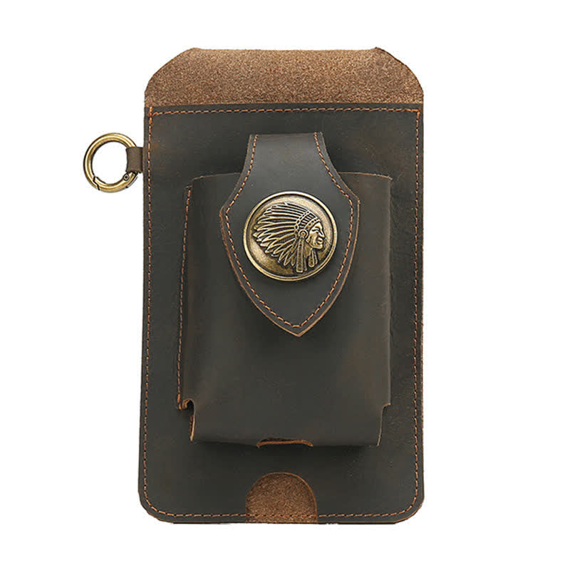 Fondina per telefono con bottone magnetico, borsa da cintura in pelle di cavallo pazzo - Stile n. 1 - Caffè - image 1