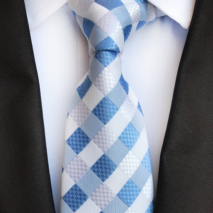 Cravatta casual a quadri con colori contrastanti da uomo - Azzurro e Bianco - image 0