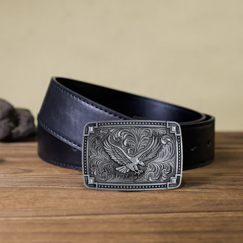 Cintura in pelle con fibbia "Soaring Eagle In Dreamy Sky" fai da te da uomo - Argento antico - Cintura PU nera (40) - image 6