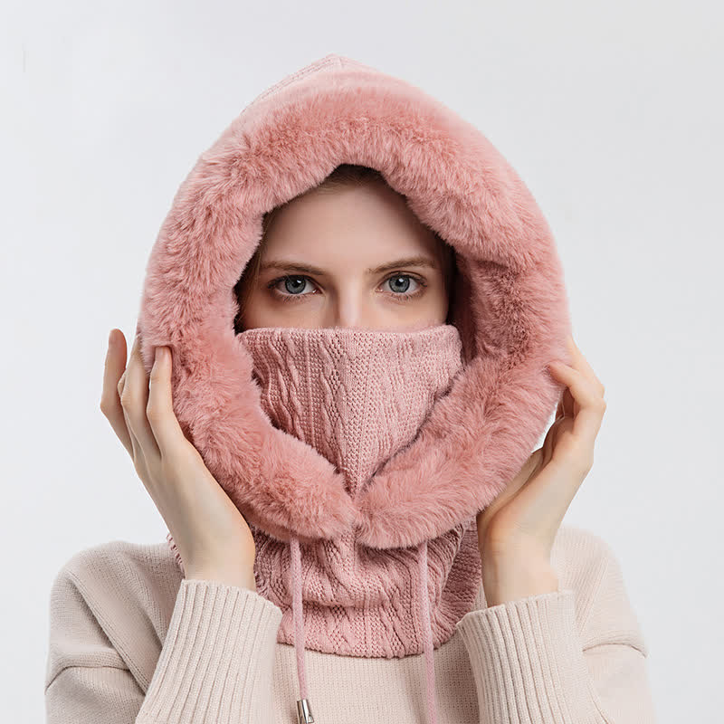 Cappello lavorato a maglia con cappuccio e maschera per il viso color caramella da donna - Rosa - Regolabile (22"-23 1/4") - image 0
