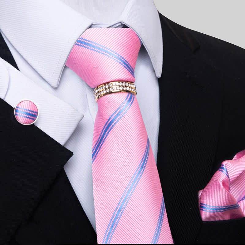 Set di 4 cravatte a righe da uomo con anello per cravatta - Rosa - image 5