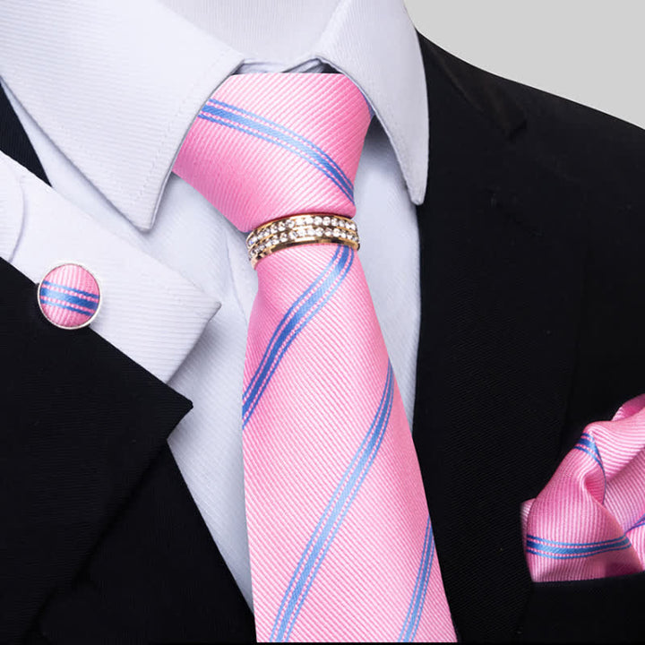 Set di 4 cravatte a righe da uomo con anello per cravatta - Rosa - image 5