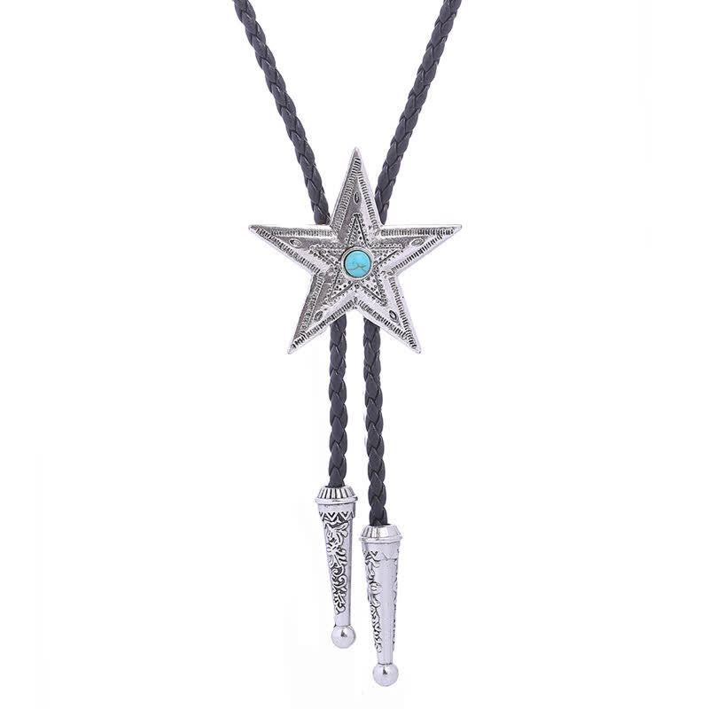Collana con ciondolo a forma di stella in pietra naturale vintage Bolo Tie - Turchese - Argento antico - image 15