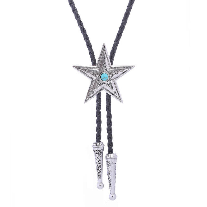 Collana con ciondolo a forma di stella in pietra naturale vintage Bolo Tie - Turchese - Argento antico - image 15