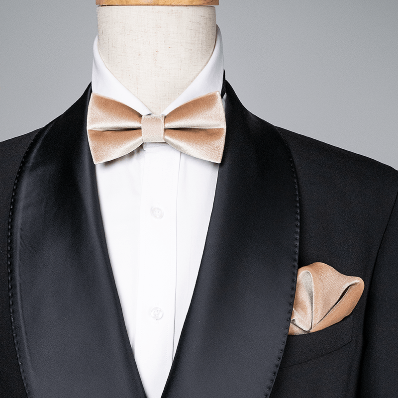 Papillon in velluto color champagne da uomo - image 0