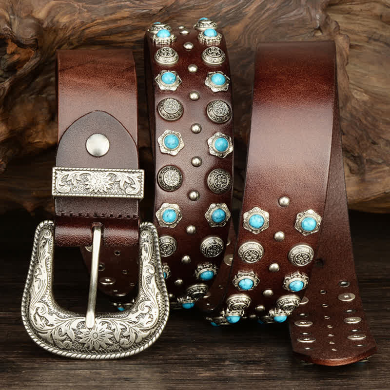 Cintura unisex lussuosa con accenti turchesi imitazione - Caffè - 44 - image 0