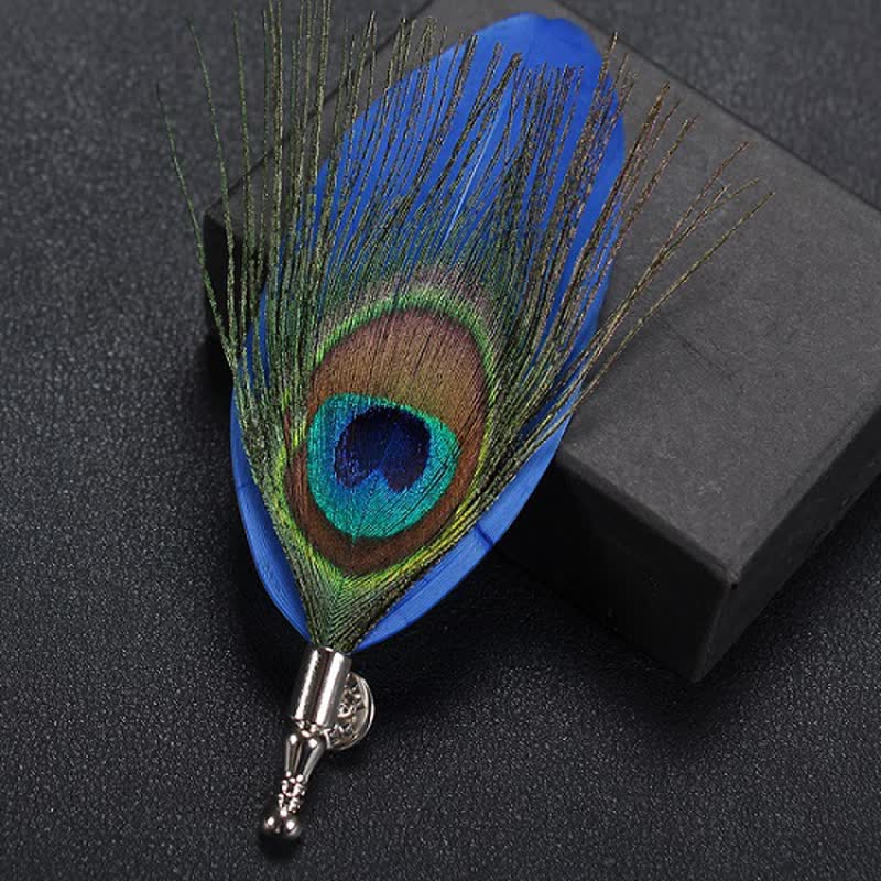 Spilla a occhiello con piuma naturale da sposa - Blu - image 3
