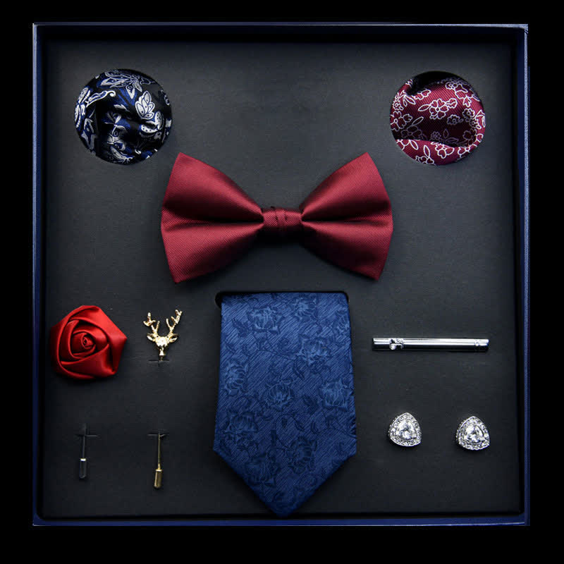 8 pezzi papillon classici da uomo rossi e blu royal in confezione regalo - Rosso e blu reale - image 0