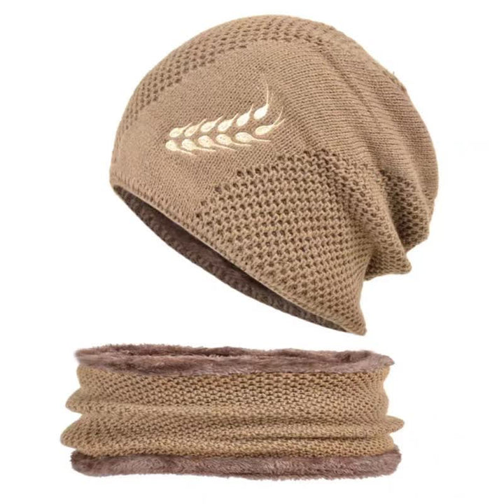 Set di 2 cappelli e scaldacollo con ricamo a forma di grano - Cachi - Regolabile (22"-23 5/8") - image 3