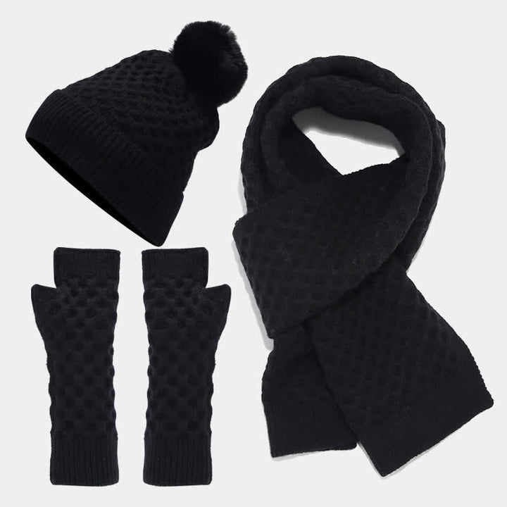 Set di 3 cappelli, sciarpe e guanti lavorati a maglia incrociati da donna - Nero - Regolabile (22"-22 7/8") - image 10