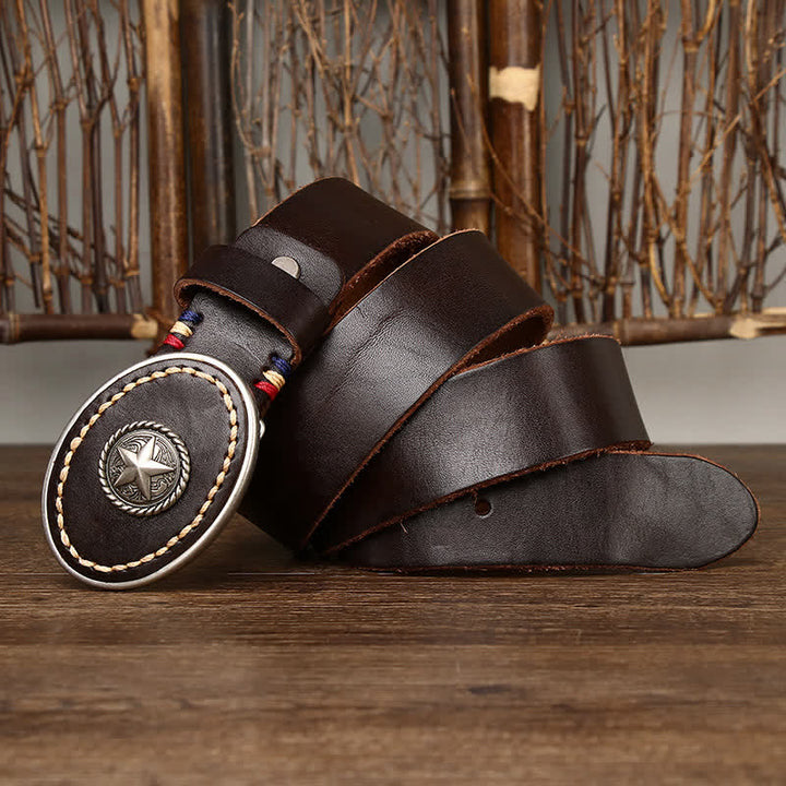Cintura da uomo in pelle spessa con pentacolo Wild-West - image 1