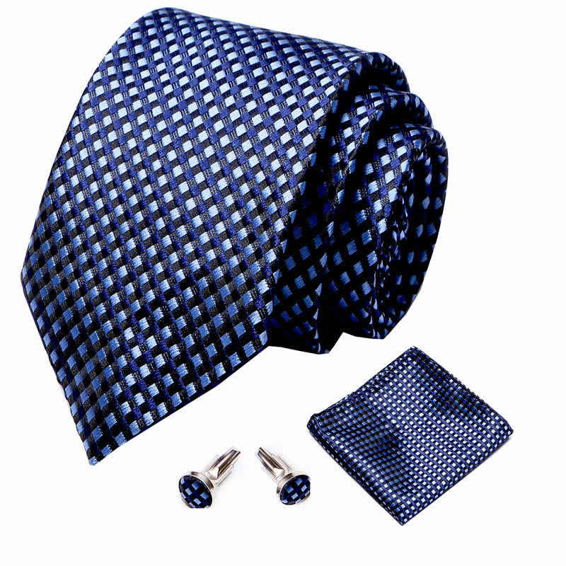 Set di 3 cravatte a quadri piccoli blu chiaro e blu navy da uomo - image 1