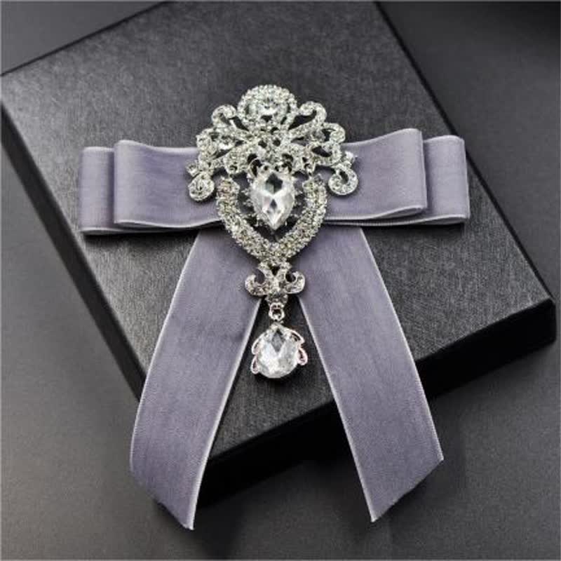 2 pezzi Royal Rhinestone Spilla Velluto Papillon Set - Grigio - image 10