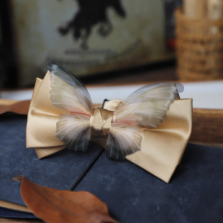 Set da taschino con papillon e fazzoletto da taschino a farfalla in organza vintage da uomo - Champagne - Papillon - image 13