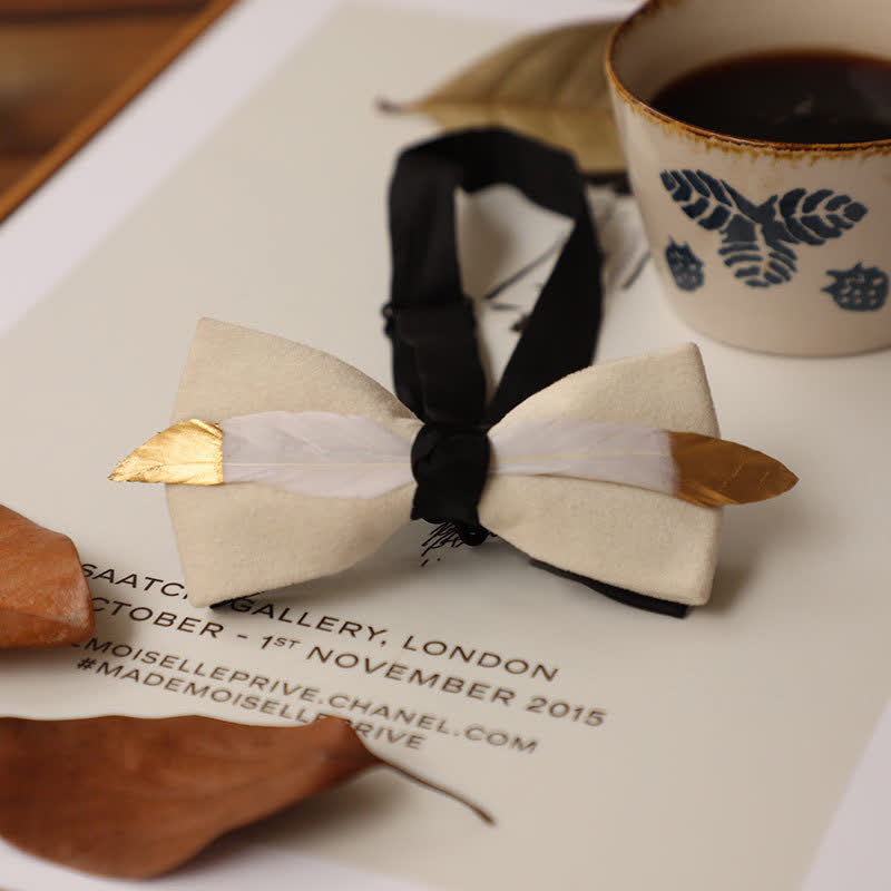 Papillon da uomo in velluto con piume - Bianco - image 11