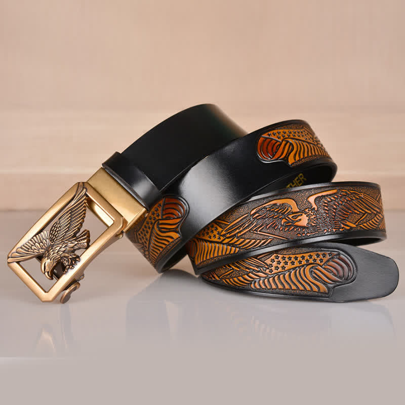 Cintura in pelle goffrata con fibbia Hollow Eagle da uomo - image 17