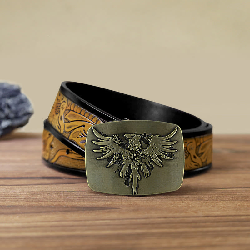 Cintura in pelle con fibbia a forma di aquila fenice risorgente fai da te da uomo - Bronzo - Cintura marrone sabbia (40) - image 18