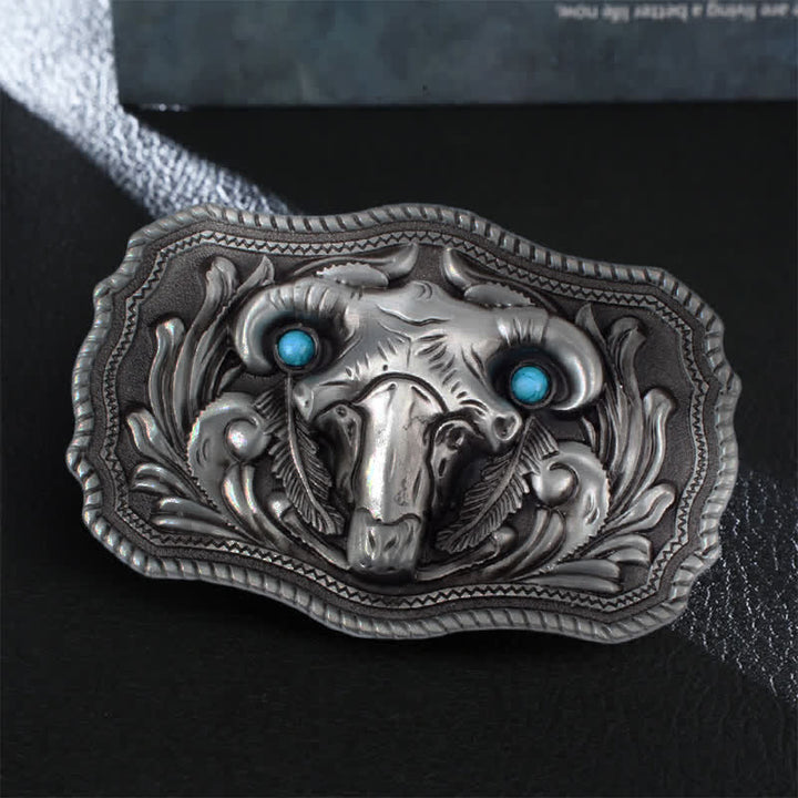 Cintura in pelle con fibbia turchese con teschio di capra fai da te da uomo - Argento - Senza cintura - image 0