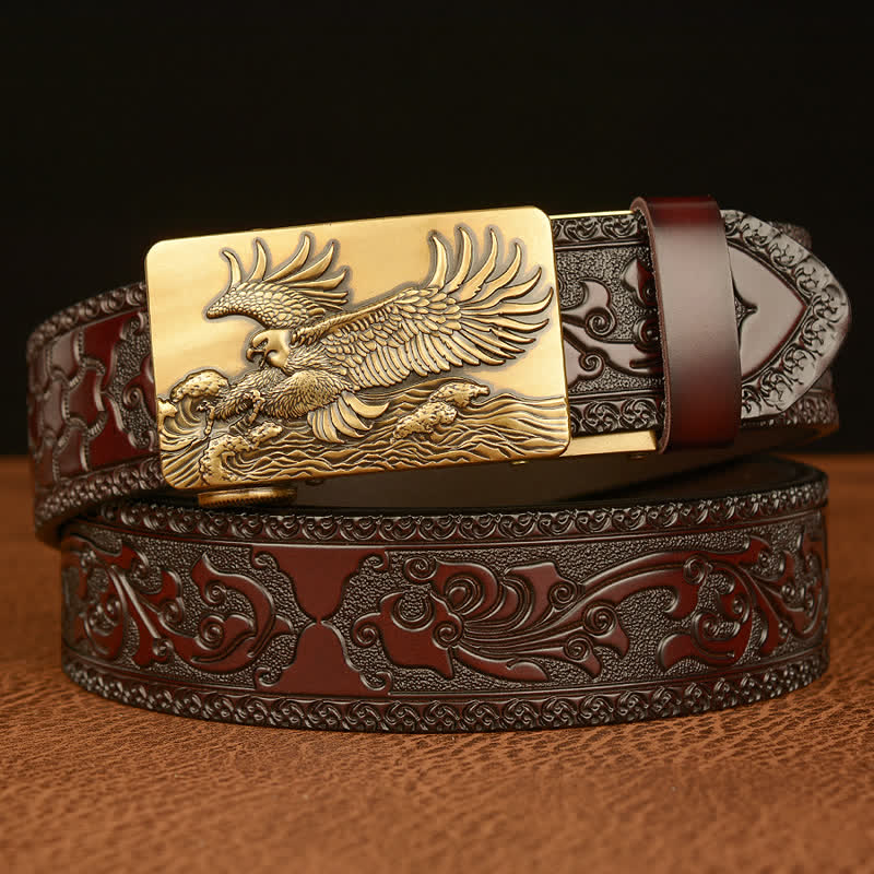 Cintura in pelle con ali d'aquila espanse da uomo - Oro e marrone - 46 - image 0