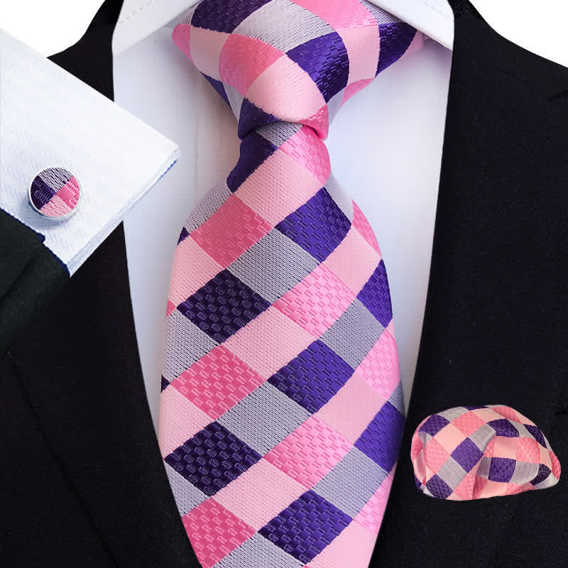 Set di 3 cravatte a quadri colorate da uomo - Rosa e viola - image 2
