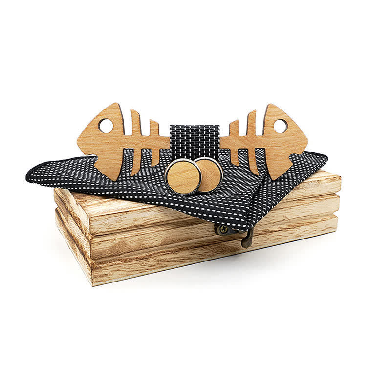 Set di 3 papillon in legno a spina di pesce da uomo - Nero - image 9