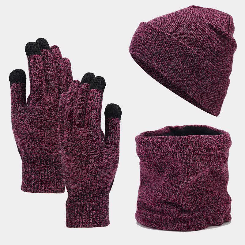 3 pezzi unisex caldo berretto sciarpa guanti set - Viola - Regolabile (22"-22 7/8") - image 0